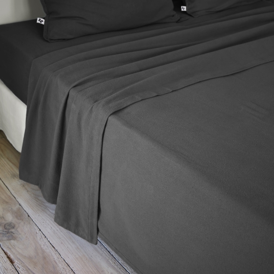 Drap plat 240 x 300 cm flanelle  de coton chaude Candice Anthracite