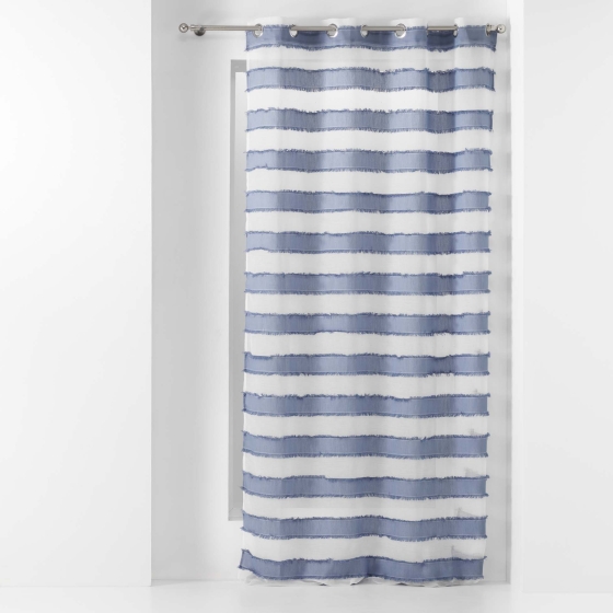 Voilage a oeillets 140 x 260 cm voile sablé fils coupés Lalina Bleu