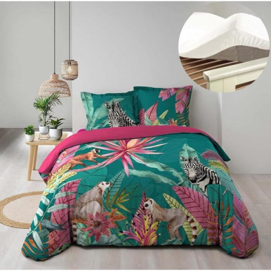 Pack housse de couette 220x240 cm Désirade + drap housse 140x190x30 Blanc