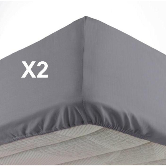 Lot de 2 Draps housse bonnet 30 cm 2 personnes 140 x 190 cm microfibre Oscar Anthracite