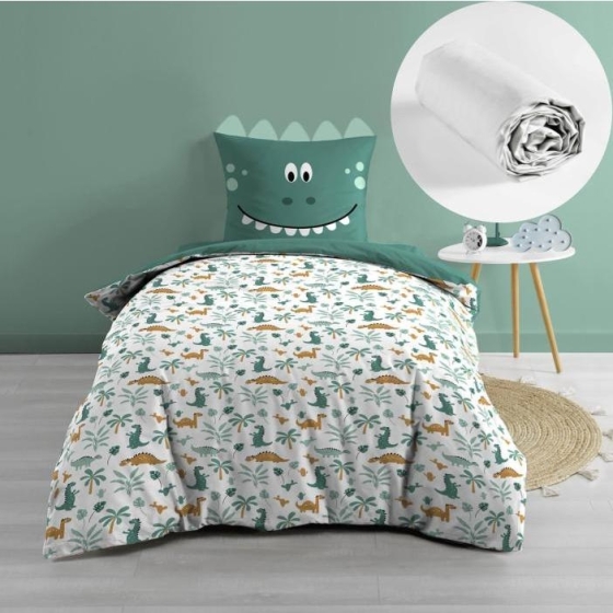 Pack housse de couette enfant Dina 140 x 200 cm + drap housse Blanc