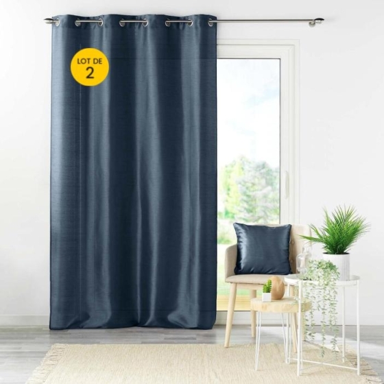 Lot de 2 rideaux effet soie 140 x 240 cm Shana Bleu marine