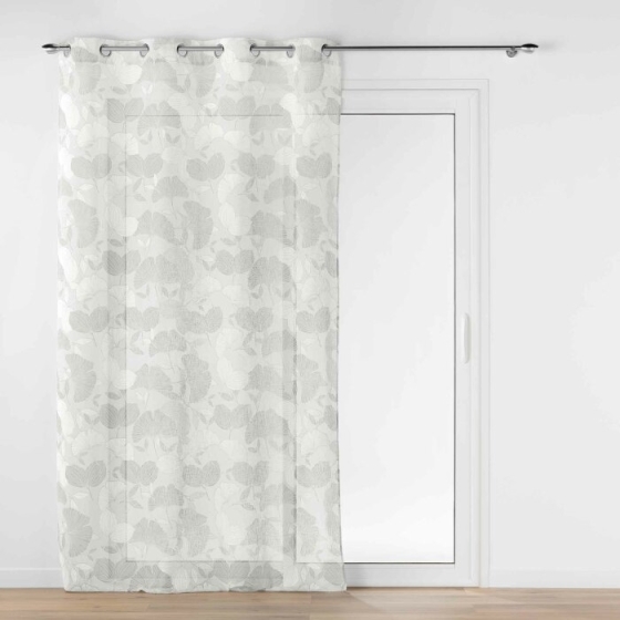 Voilage a oeillets 140 x 280 cm effet lin tissé imprimé  Ginko Blanc