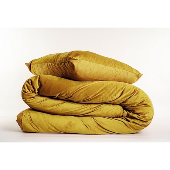 Housse de couette 240 x 220 cm velours uni Velina Ocre