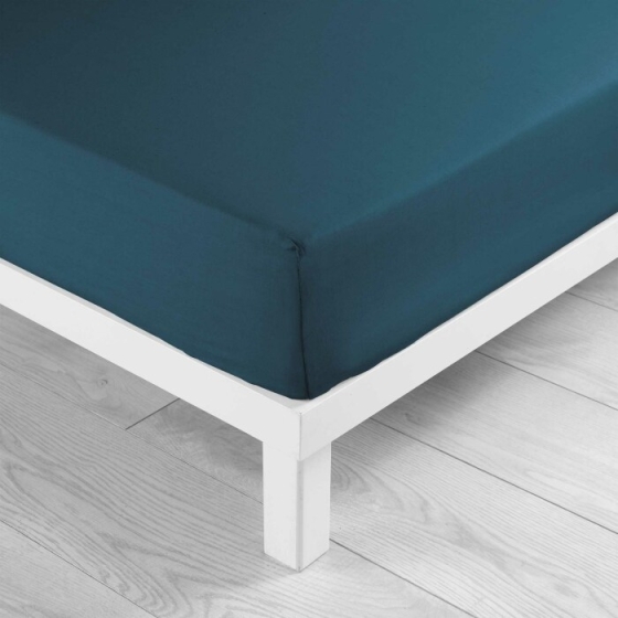 Drap housse 2 personnes 180 x 200 cm uni 57 fils lina Bleu