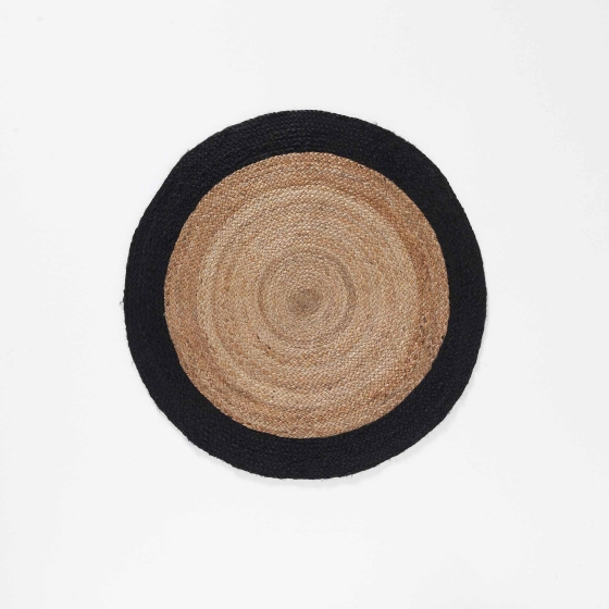 Tapis deco rond (0) 90 cm jute bicolore salem Noir