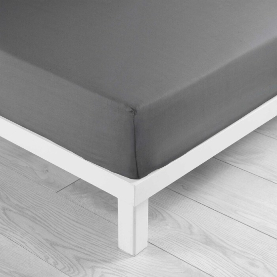 Drap housse 2 personnes 180 x 200 cm uni 57 fils lina Anthracite