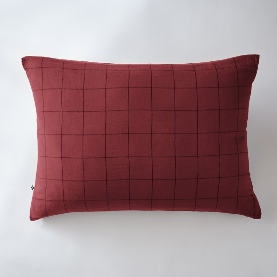 Taie d'oreiller gaze de coton tissée  50 x 70 cm Gaia Match Lie de vin