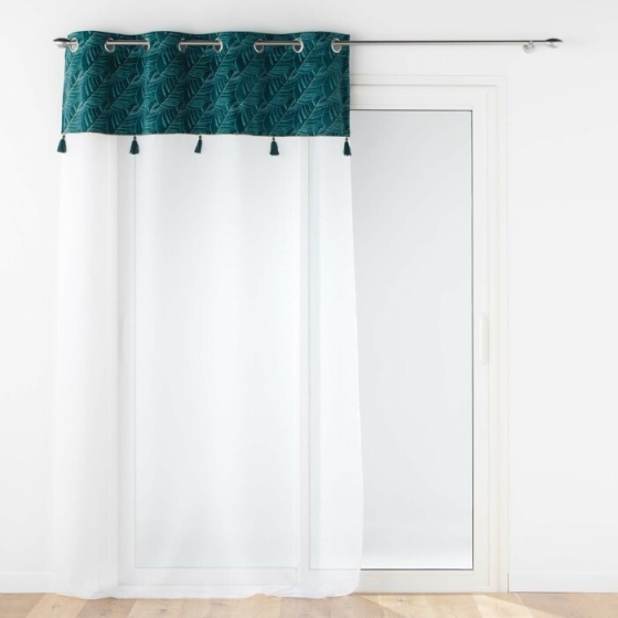 Voilage grande hauteur 140 x 280 cm voile sablé + haut velours Palmina Bleu