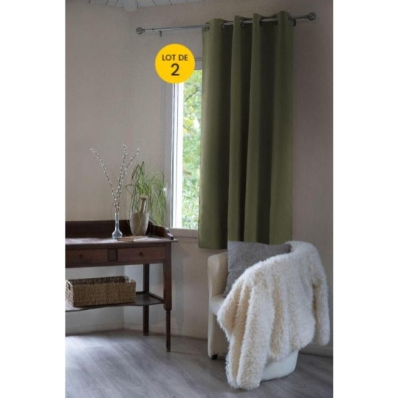 Lot de 2 Rideaux luxe occultant + isolant phonique polaire L140 x H180 cm Inuit Vert kaki