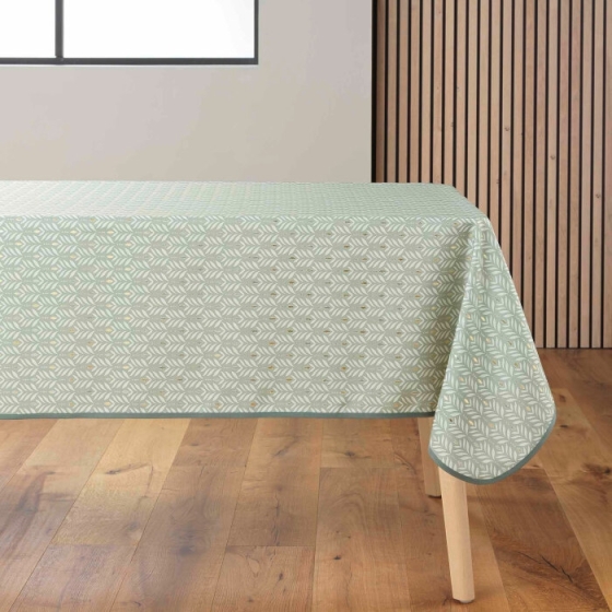 Nappe rectangle 145 x 240 cm polyester imprime metallise piana Sauge