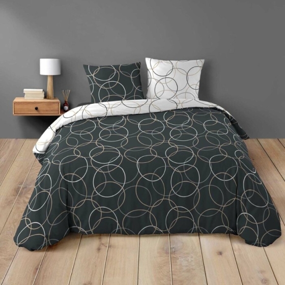 Housse de couette réversible 260 x 240 cm + 2 taies 100% coton 42 fils Felix
