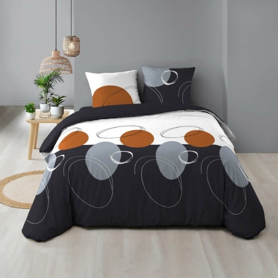 Housse de couette 240 x 220 cm coton 57 fils + 2 taies Oblis