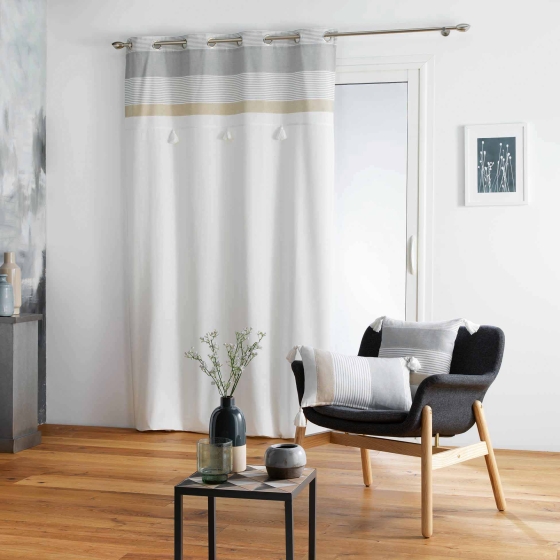 Rideau 100% coton a oeillets 140 x 240 cm à pompons Iliade