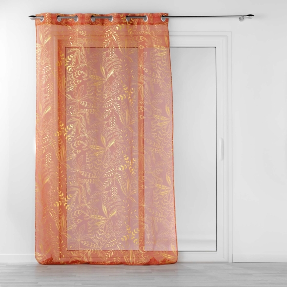 Voilage à oeillets 140 x 240 cm imprimé métallisé Belflor Terracotta/Or