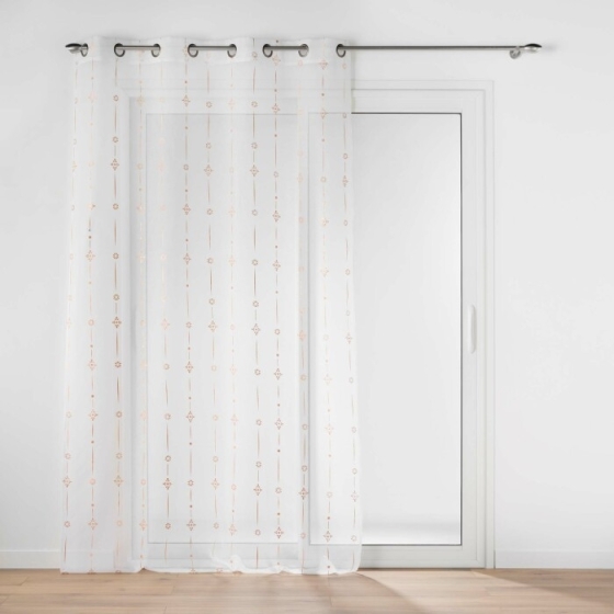 Panneau a oeillets 140 x 280 cm voile sable imprime metallise ariane Or Rose