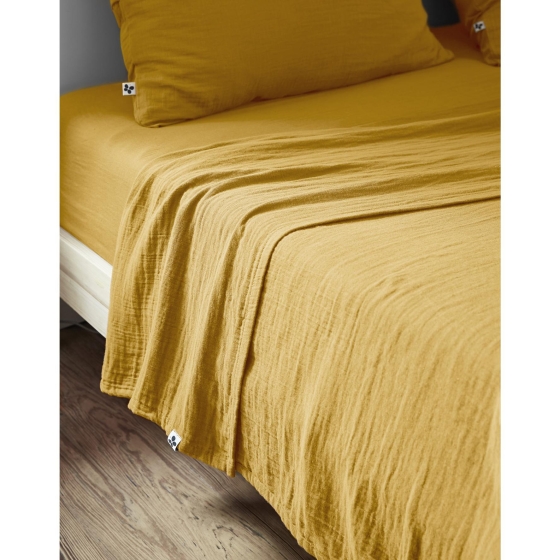 Drap plat 270 x 300 cm Double gaze de coton luxe Gaïa Safran