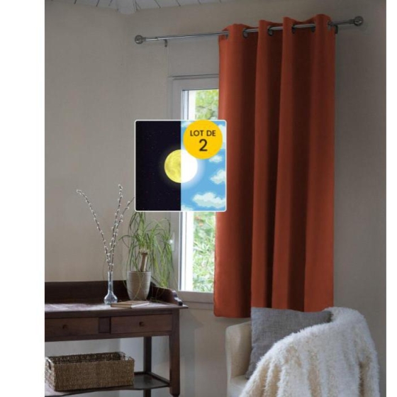 Lot de 2 Rideaux occultant luxe spécial petites fenêtres 140 x 180 cm Obscure Terracotta