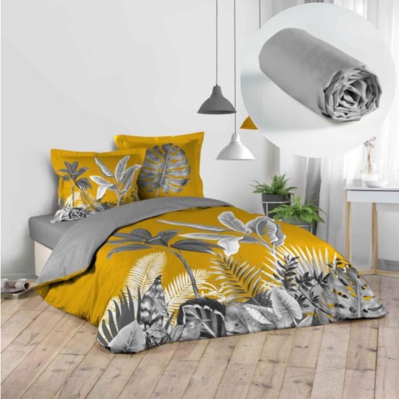 Pack parure de couette 240 x 220 cm Isibelle + drap housse 140 x 190 x 30 Galet