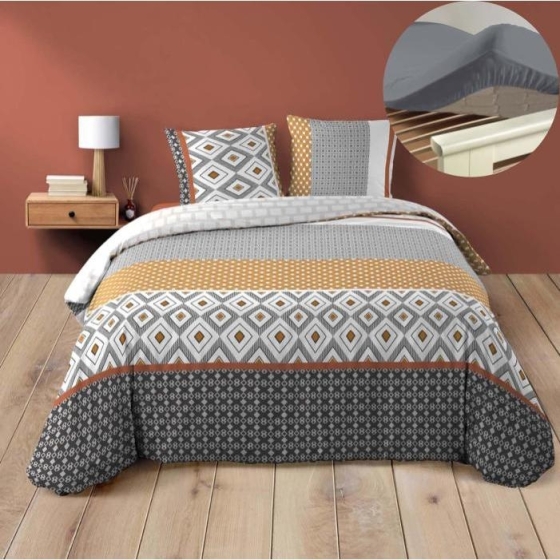 Pack parure de couette 240 x 220 cm Arsene + DH 140x190 cm Gris