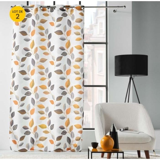 Lot de 2 Rideaux a oeillets 140 x 260 cm polyester imprimé Vahine