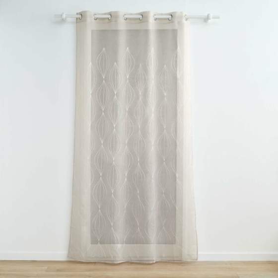 Voilage a oeillets 140 x 240 cm voile sablé brodé Galactee Taupe