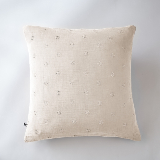 Taie d'oreiller brodée en gaze de coton 60 x 60 cm Gaïa Boho Naturel
