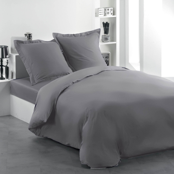 Housse de couette en coton 57 fils 240 x 220 cm - Lina Gris