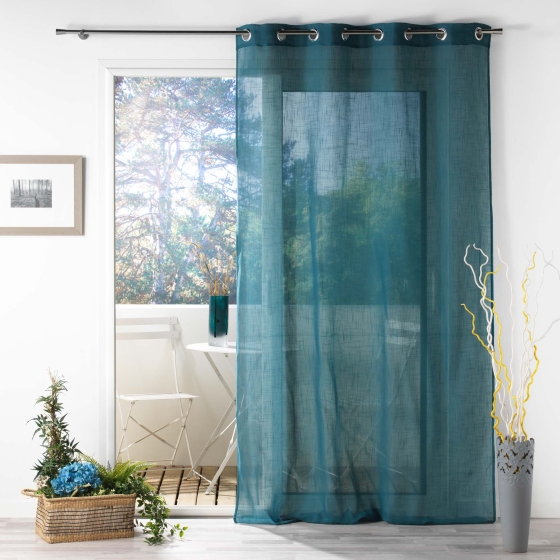 Voilage a oeillets 140 x 280 cm effet lin tissé Zazy Bleu