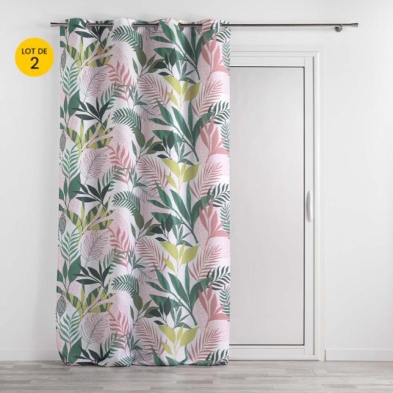 Lot de 2 Rideaux a oeillets 140 x 260 cm polyester imprimé Assana Rose