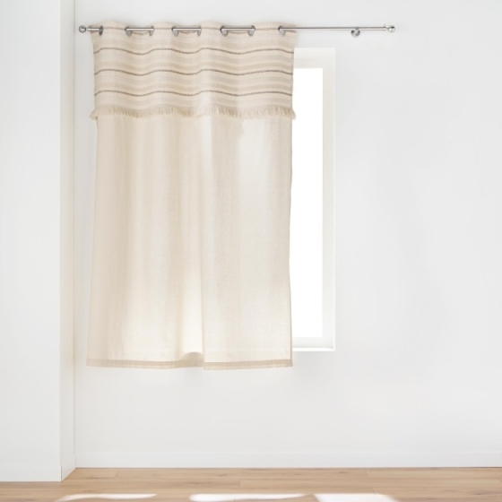 Rideau a oeillets 140 x 180 cm coton uni+top tisse+franges atlas Naturel