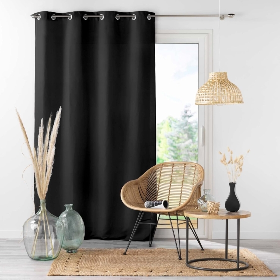 Lot de 4 Rideaux à Œillets - 140 x 260 cm - Microfibre Légère - Noir Absolu