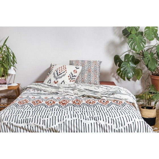 parure de lit (housse de couette + 2 taies d'oreiller) coton imprimé 200 x 200 cm ethnic