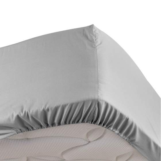 Drap housse gris 180 x 200 cm en percale bonnet de 30 cm