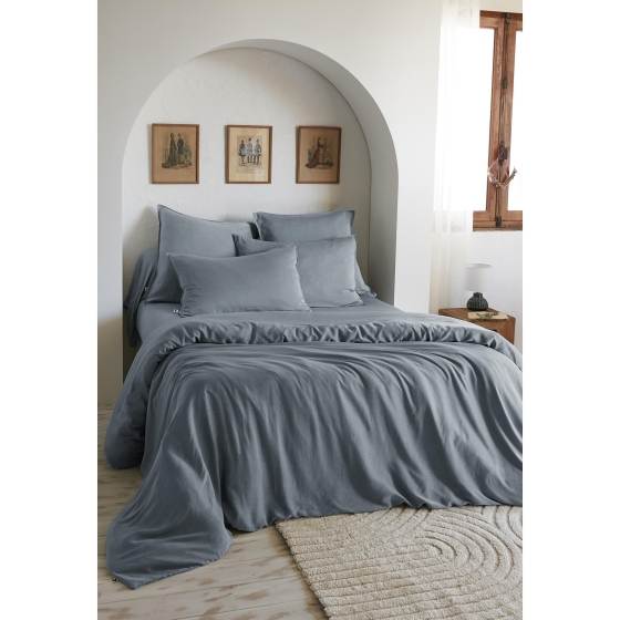 Housse de Couette 260 x 240 cm – Lyocell Uni Lysandre Bleu Stone