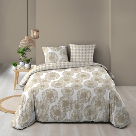Parure de couette réversible + 260 x 240 cm coton 57 fils + 2 taies Nebulla
