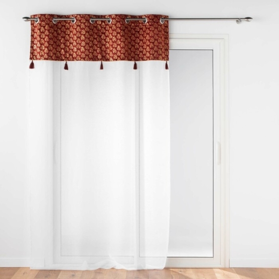 Voilage a oeillets 140 x 240 cm voile sablé + haut velours Evie Bordeaux