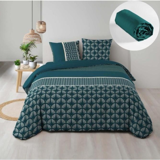 Pack parure de couette 220 x 240 cm Houston+ drap housse (140) Emeraude