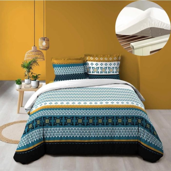 Pack housse de couette 220x240 cm Daria + drap housse 140x190x30 Blanc