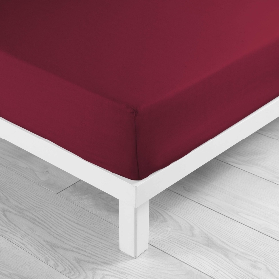 Drap housse bonnet 30 cm 2 personnes 180 x 200 cm uni 57 fils lina Bourgogne