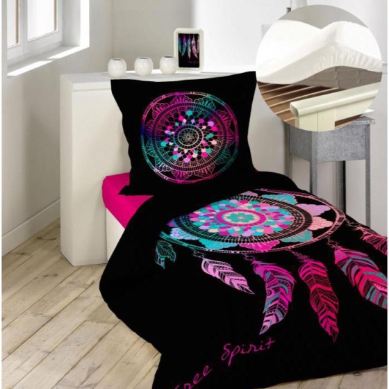 Pack parure de couette enfant 140x200 cm Porte bonheur + drap housse 90x190 Blanc