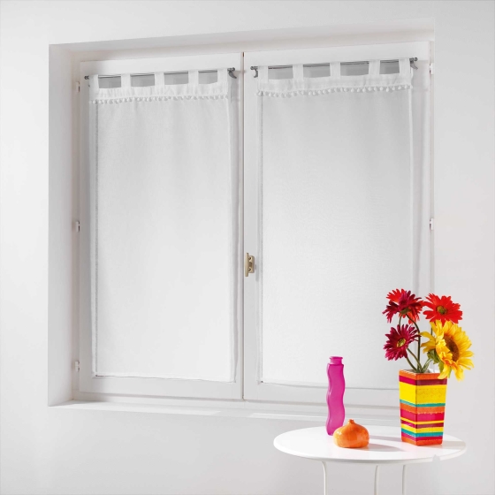 Paire droite passants 2 x 60 x 120 cm voile sable top pompons poupette Blanc