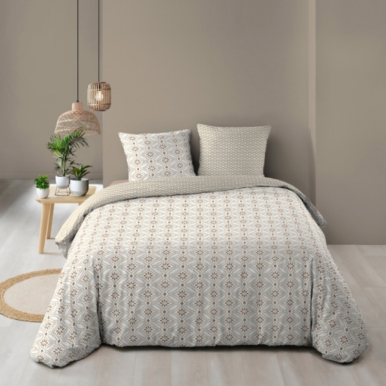 Parure de couette réversible + 240 x 220 cm coton 57 fils + 2 taies Brianna