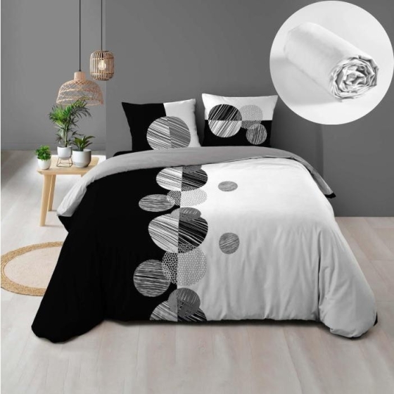 Pack parure de couette 220 x 240 cm Stormi + drap housse (140) Blanc