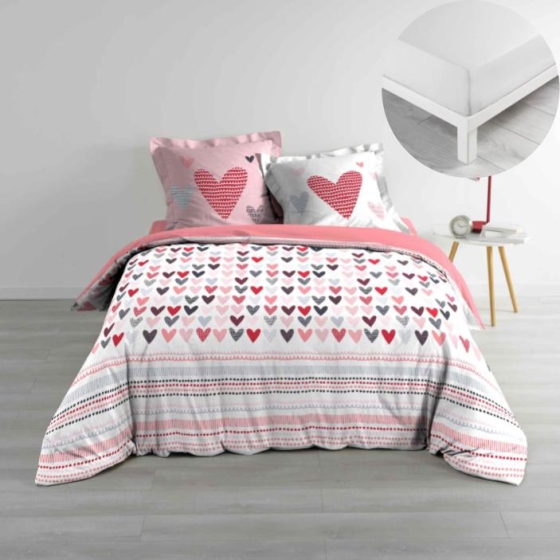 Pack parure de couette 200 x 200 cm Lolove + drap housse 140 x 190 x 30 Blanc