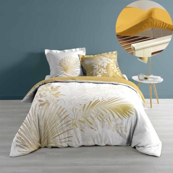 Pack housse de couette 220x240 cm Strassy + drap housse 140x190 Jaune