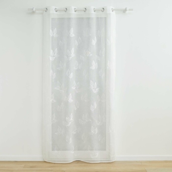 Voilage a oeillets 140 x 280 cm voile sablé brodé Berry Blanc
