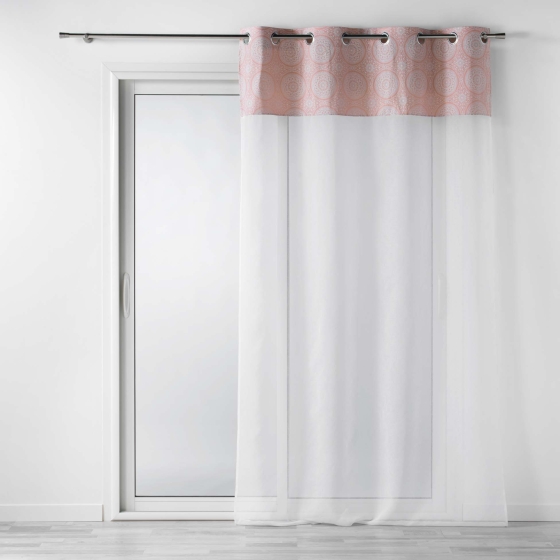 Voilage a oeillets 140 x 240 cm voile sablé + haut coton Sibel Rose