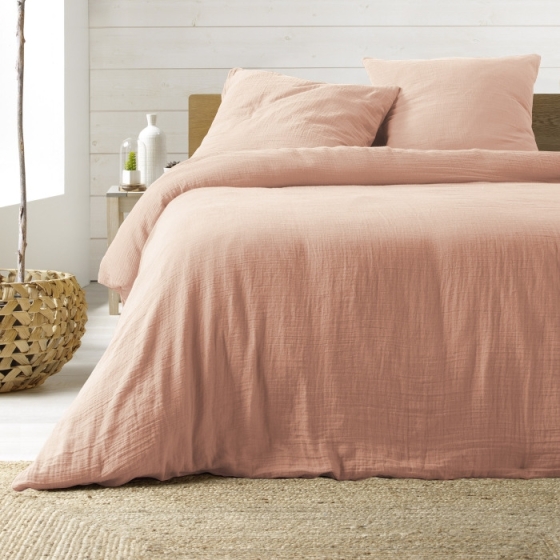 Parure de lit 240 x 220 cm double gaze coton uni 57 fils Angelia Rose