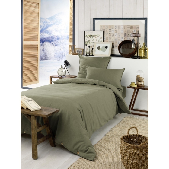 Housse de couette flanelle 140 x 200 cm candice romarin Kaki